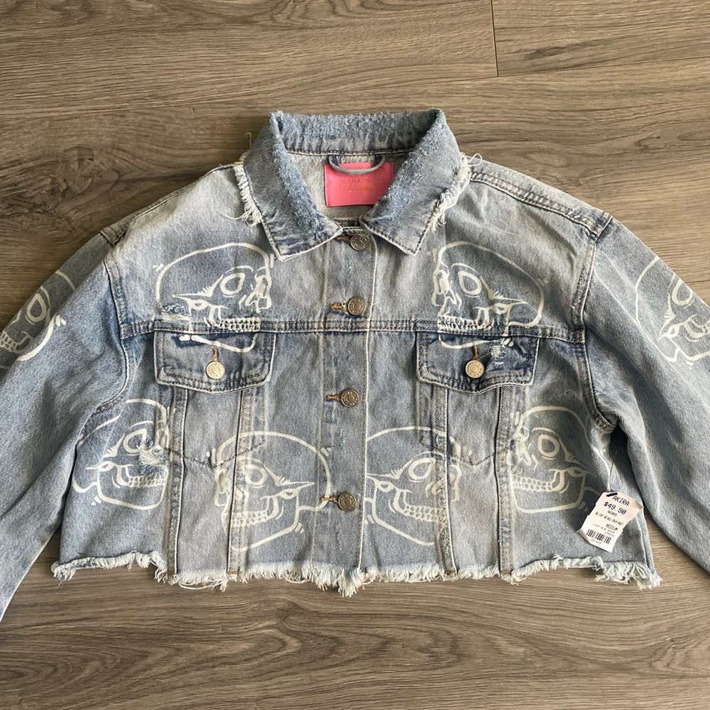 Akira Azalea Wang Denim Skull Distressed Jacket NWT size Medium
